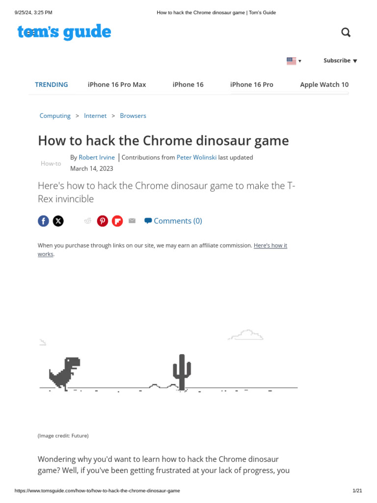 How To Hack The Chrome Dinosaur Game - Tom's Guide | PDF