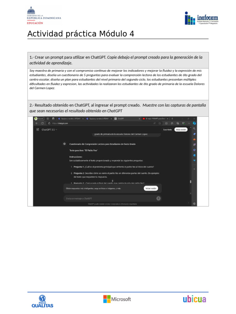 Plantilla Actividad Practica Modulo 4 | PDF