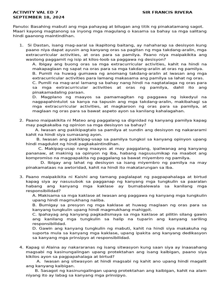 Activity Val Ed | PDF
