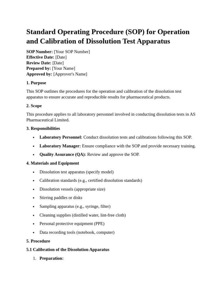 SOP For Dissolution Test Apparatus | PDF