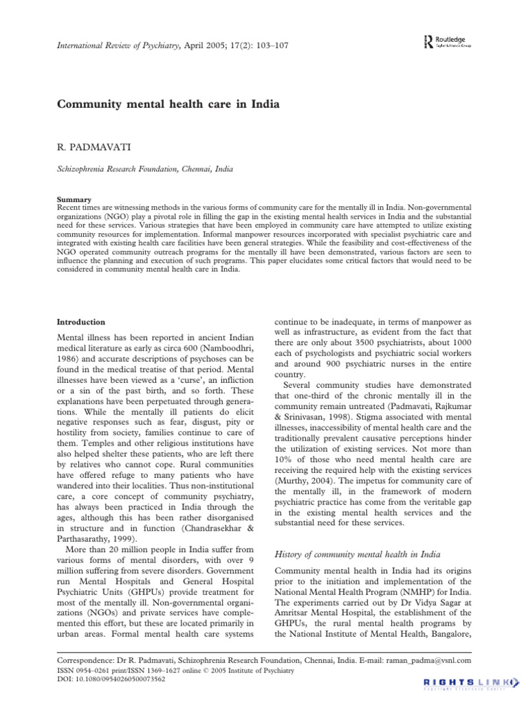 Community Mental Health in India | PDF | Mental Health | Psychiatry