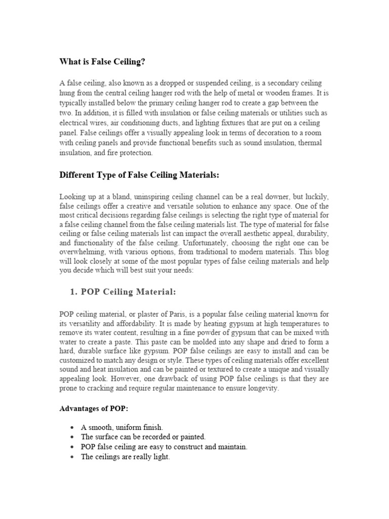 Different Types of Ceiling Materials | PDF | Materials | Building ...