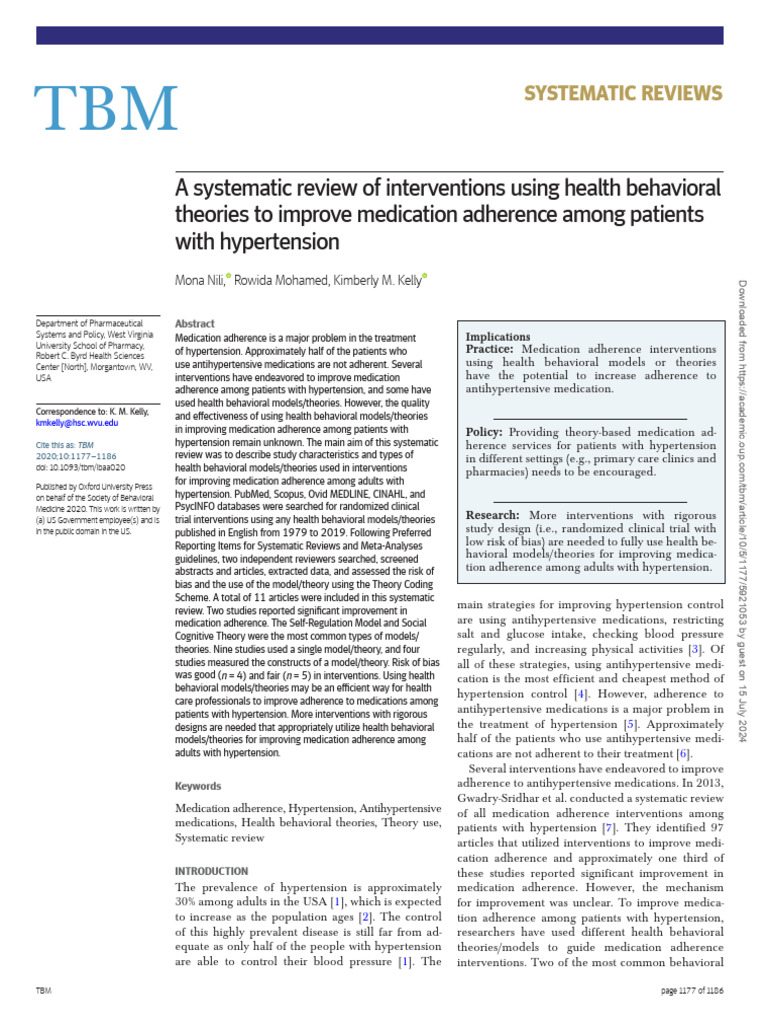 A Systematic Review of Interventions Using Health Behavioral Theories ...