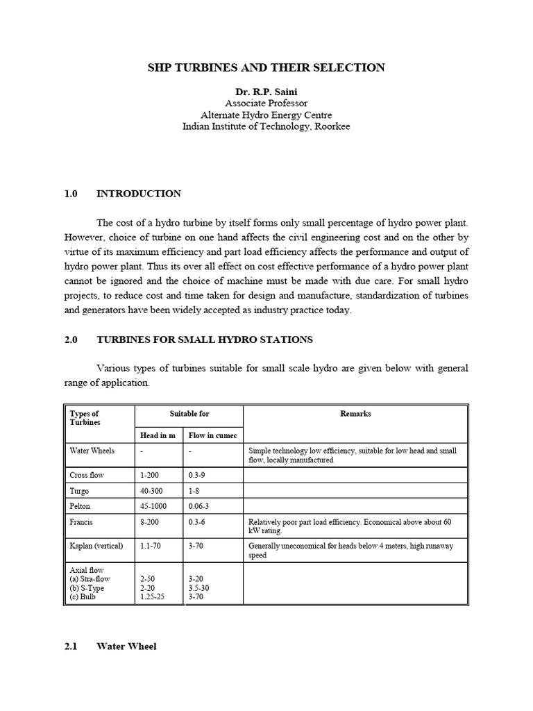 Small Hydro Turbines: Selection Guide | PDF | Turbine | Jet Engine