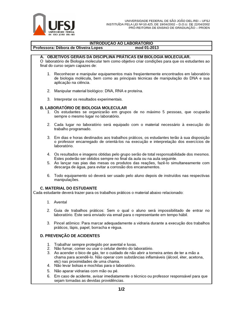 Aula 1-Introdução Ao Lab de Biomol | PDF