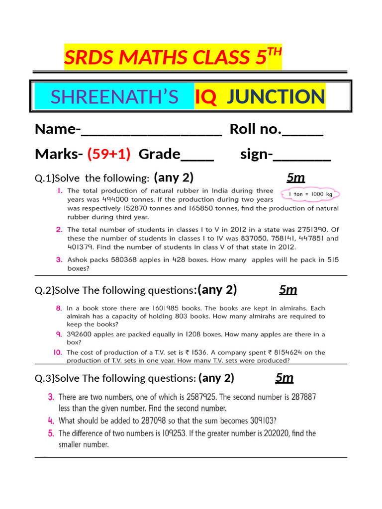 Maths Class 5th Book