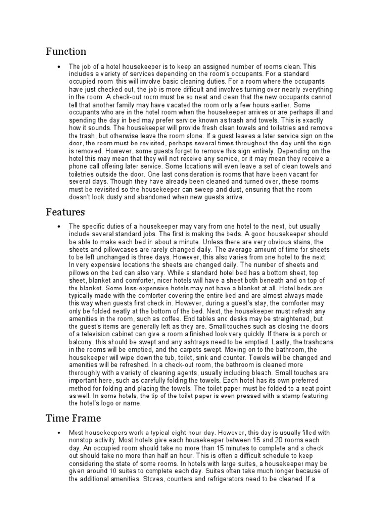 Hotel Housekeeping Guidelines PDF Housekeeping Hotel