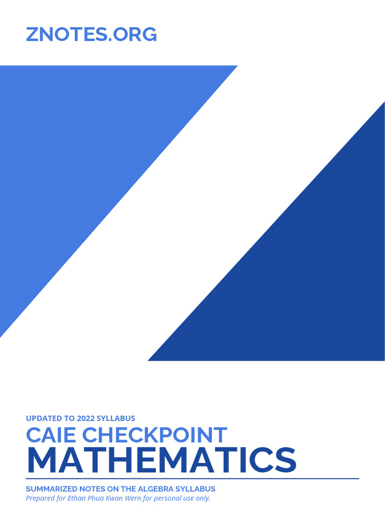 Mathematics Notes (Year 9 Cambridge Checkpoint) - Algebra | PDF