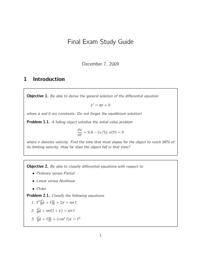 Differential Equations Review PDF Fourier Series Equations
