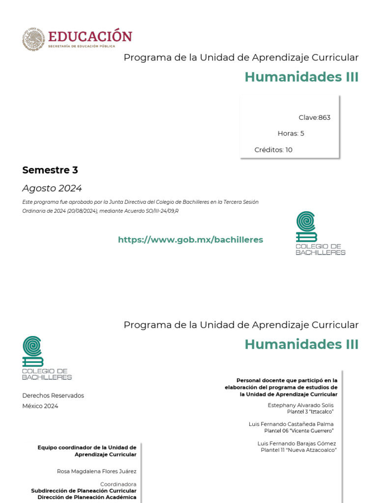 Programa Curricular Humanidades III 2024 | PDF | Educação em Artes Liberais