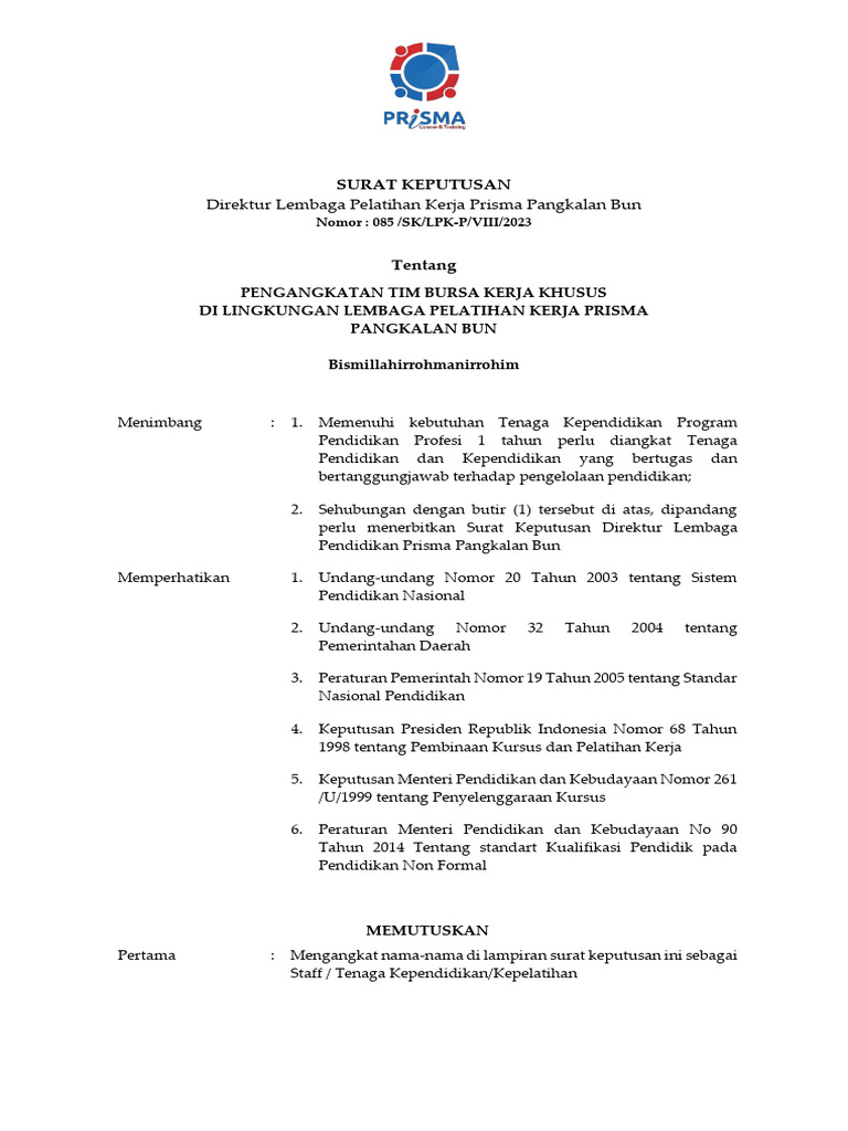 Sk Pembentukan Struktur Bkk Prisma 1 Pdf