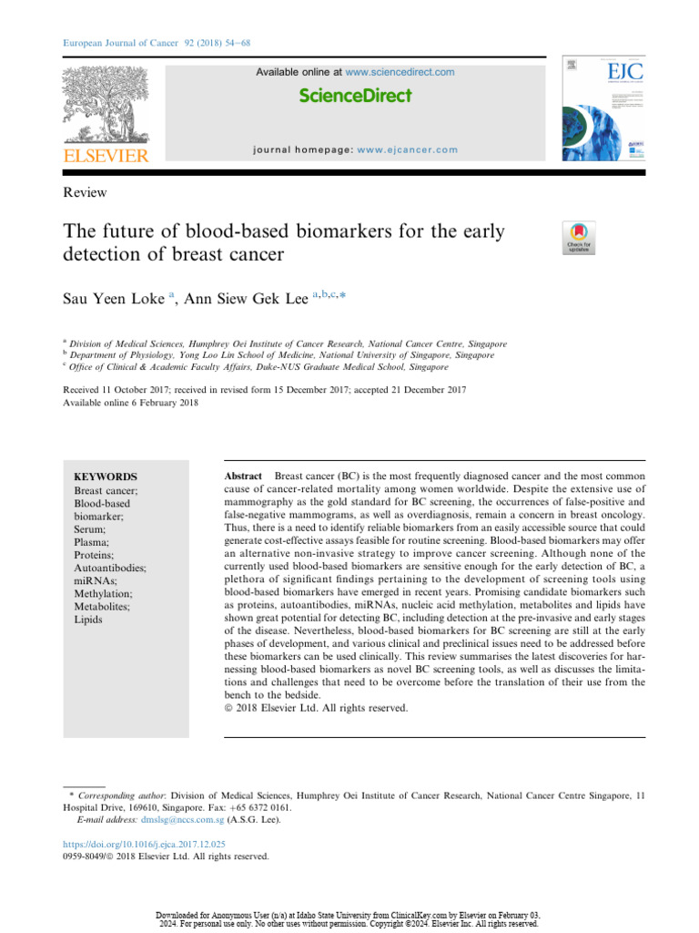 The Future of Blood-Based Biomarkers For The Early Detection of Breast ...