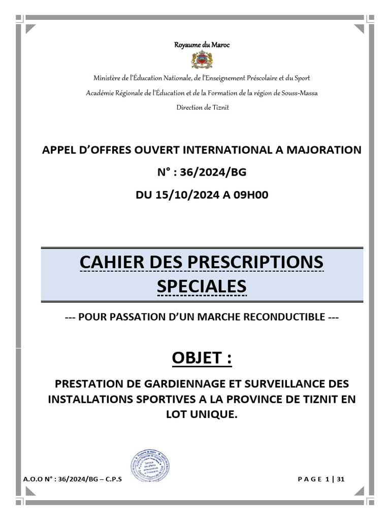 Cahier Des Prescriptions Speciales: Objet | PDF