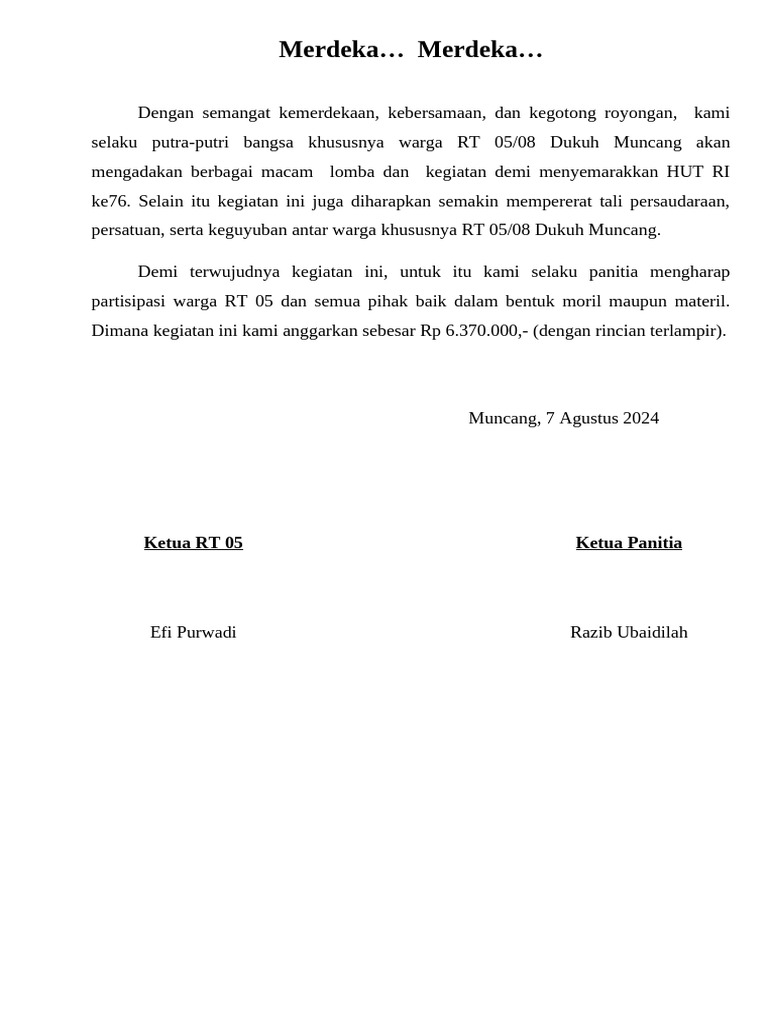 Proposal Merdeka 76 RT Merdeka | PDF