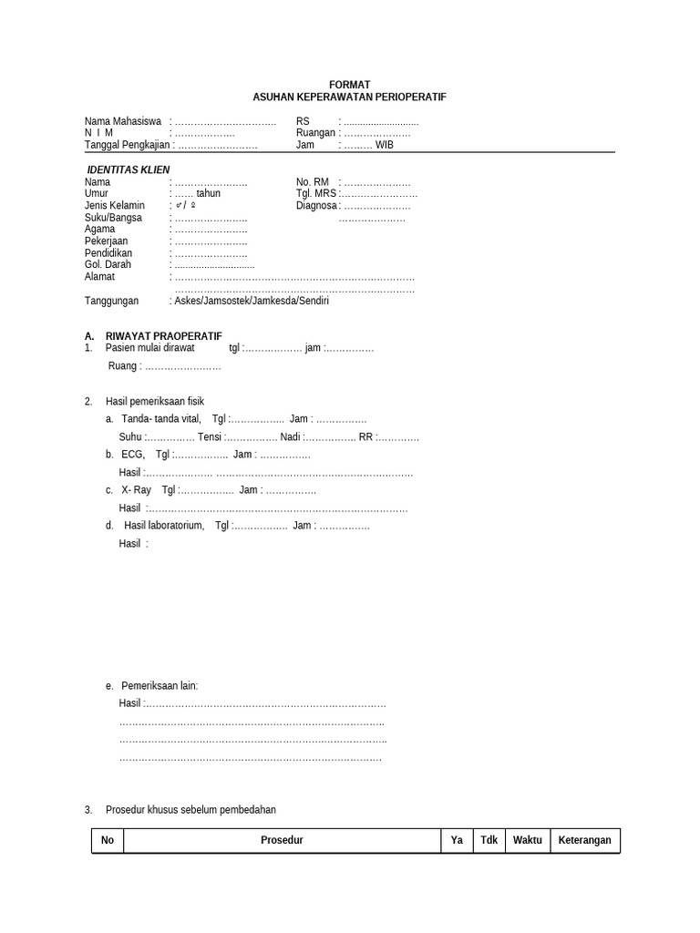 Format Pre Intra Post Operatif | PDF