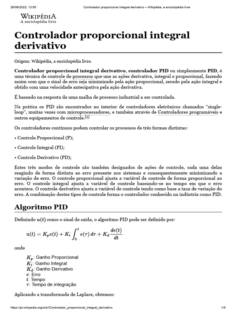 Controlador Proporcional Integral Derivativo Wikipédia A