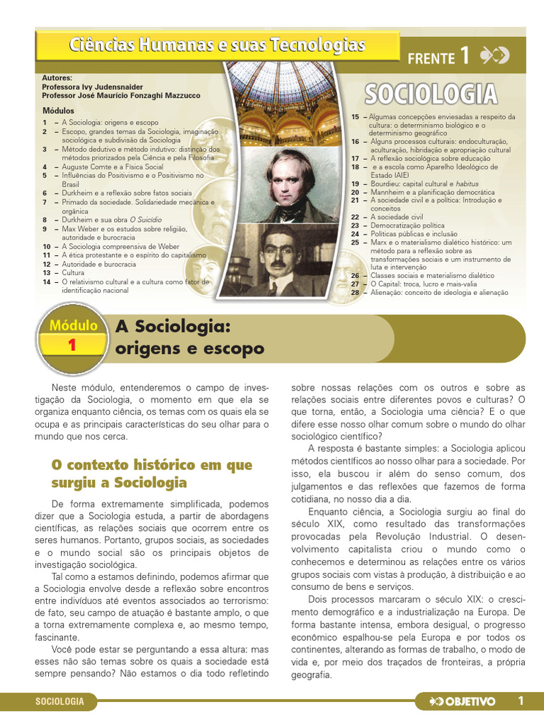 Sociologia 1º Ano Ensino Médio | PDF