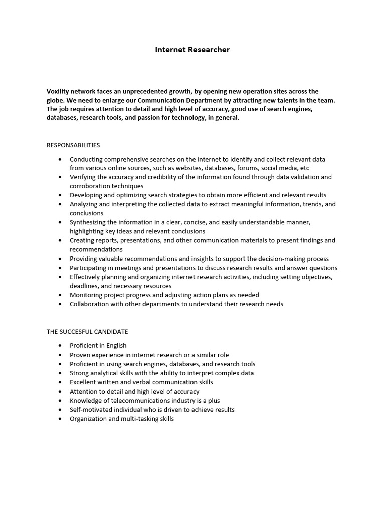 Internet Researcher | PDF | Internet | Information Science