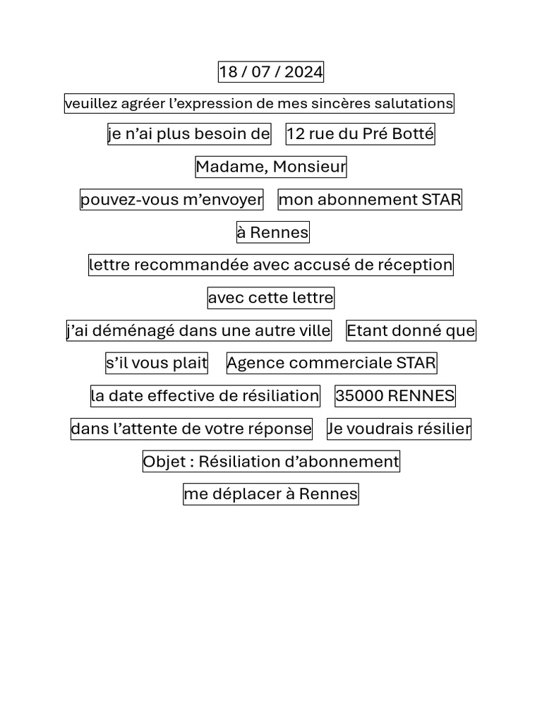 comment faire une lettre de résiliation d'abonnement