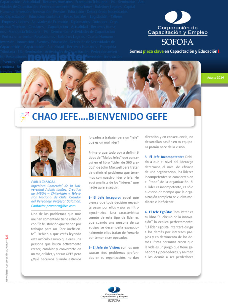 Paper Chao Jefe Bienvenido Gefe (Corporación Sofofa) | PDF | Gestión de ...