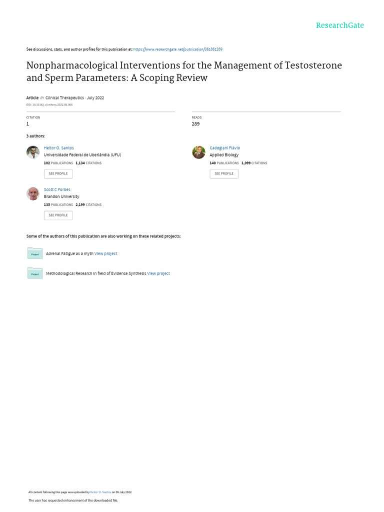 Nonpharmacological Interventions For The Management of Testosterone and ...