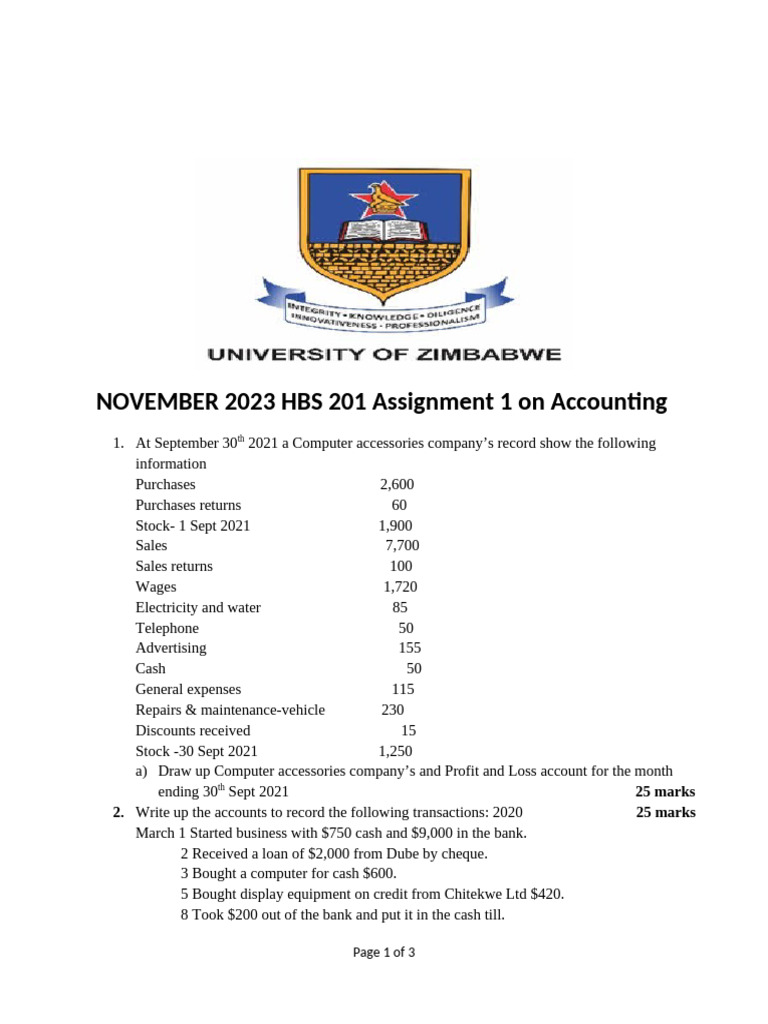 HBS 201 Accounting Assignment Nov 2023 | PDF | Investing | Finance ...