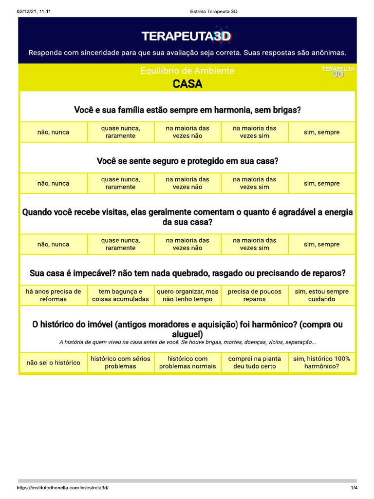 Questionário Casa | PDF