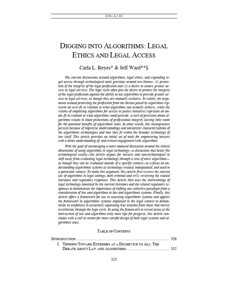 Digging Into Algorithms - Legal Ethics and Legal Access | PDF