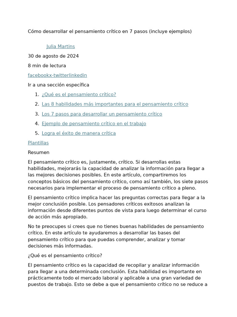 Cómo Desarrollar El Pensamiento Crítico en 7 | PDF | Pensamiento ...