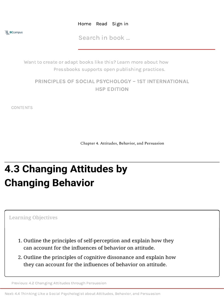 4.3 Changing Attitudes by Changing Behavior - Principles of Soci | PDF