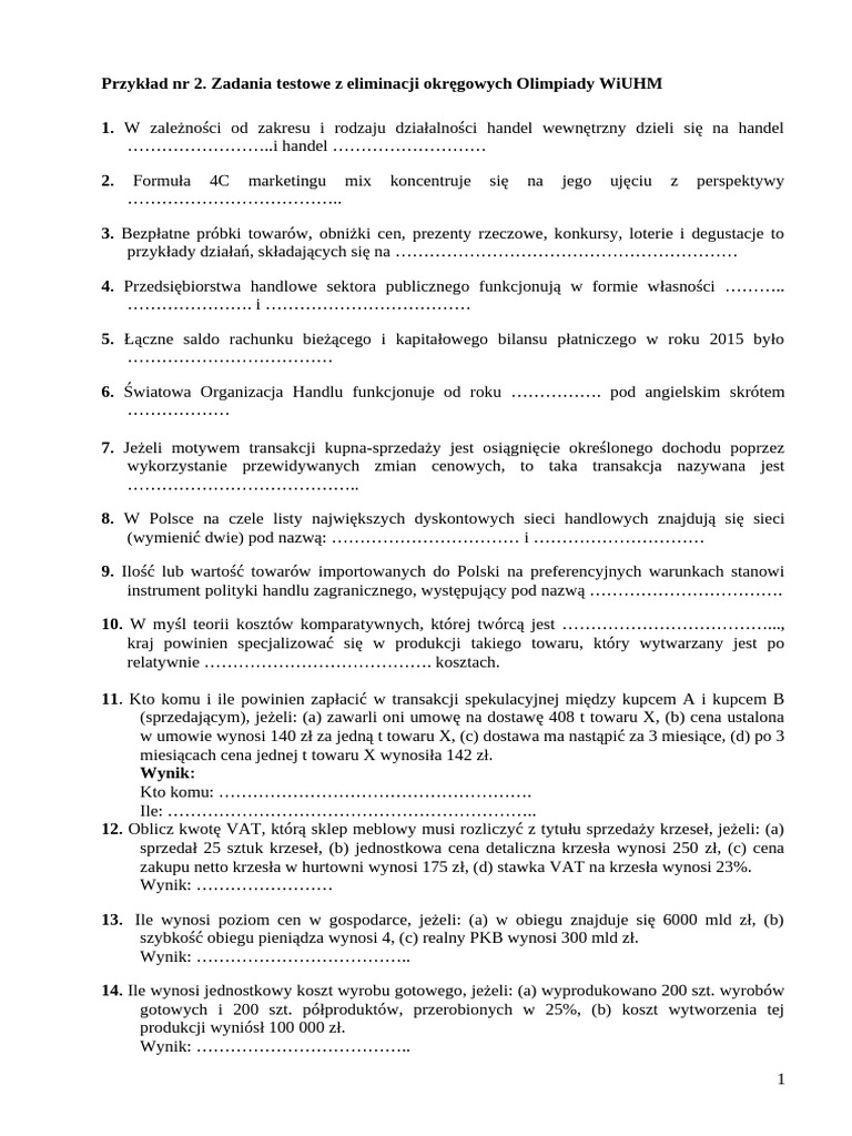 Przyklad nr2 Test Z Olimpiady Wiuhm | PDF