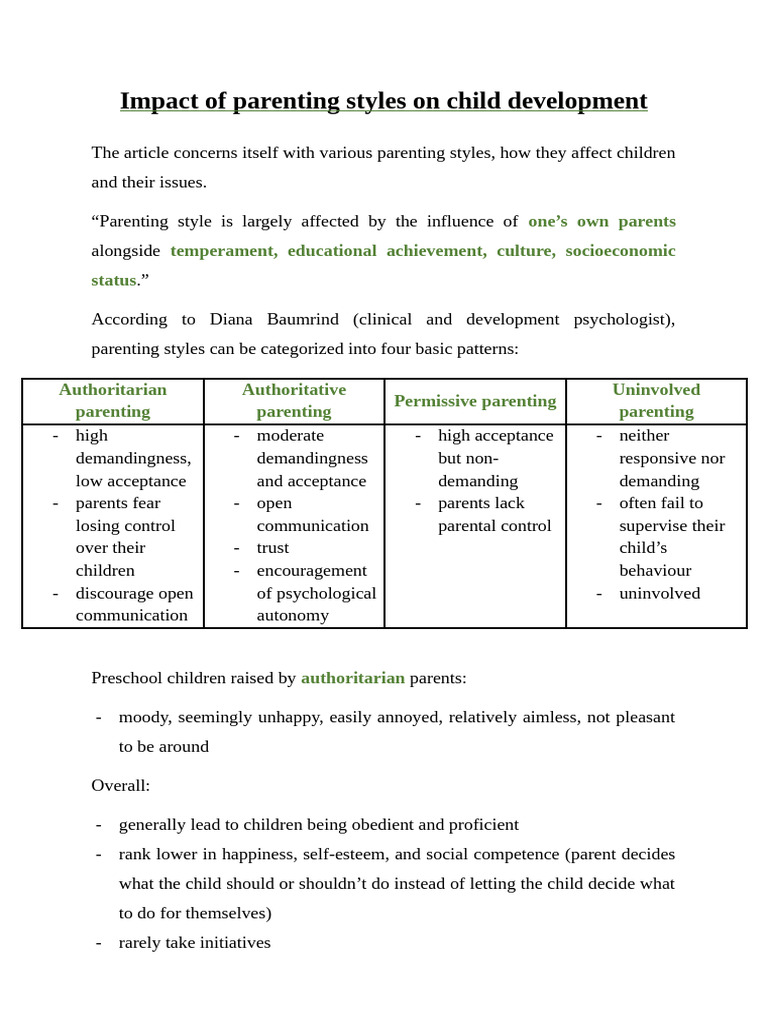 Impact of Parenting Styles On Child Development | PDF