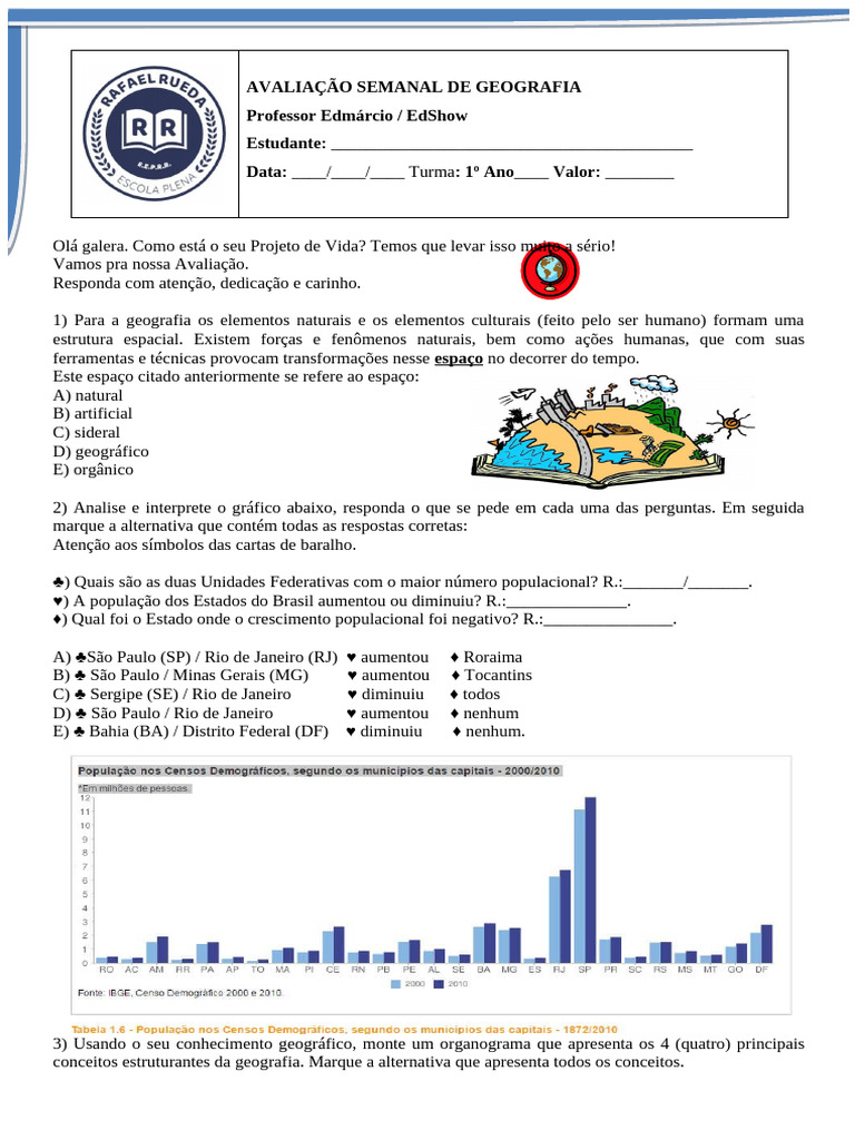 Prova de Geografia 1º Ano Do Ensino Médio | PDF