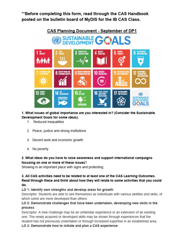 Copy of CAS Planning Document - September of DP1 First Interview Prep | PDF