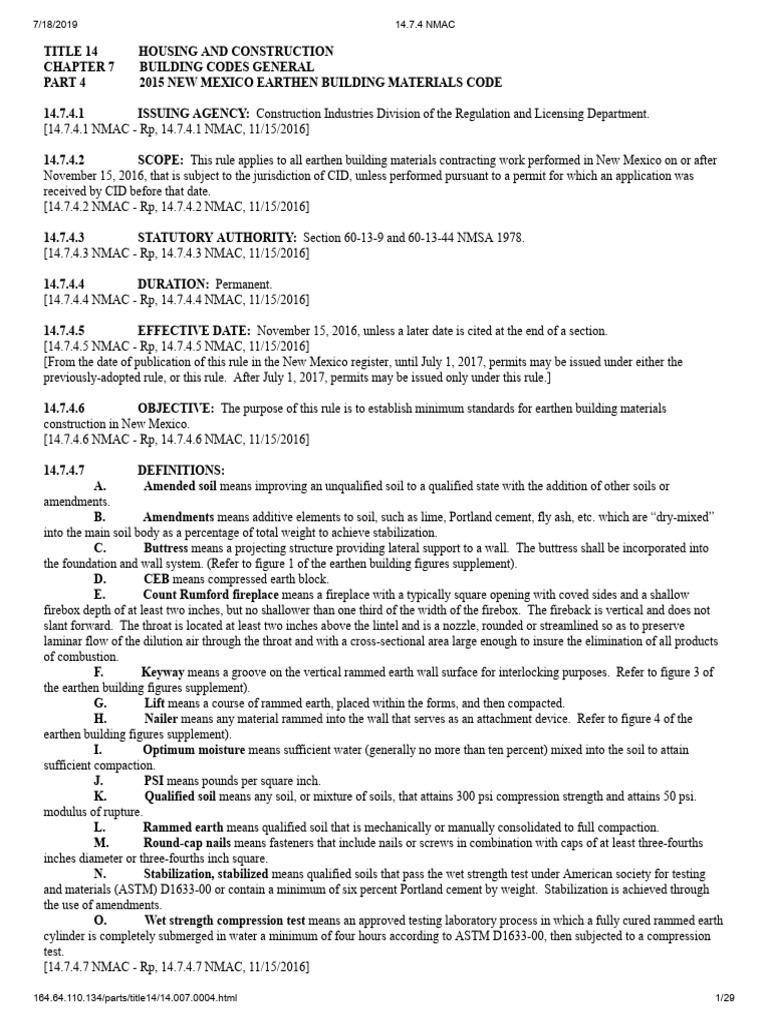 NM Earthen Building Code 2015 | PDF | Plaster | Wall