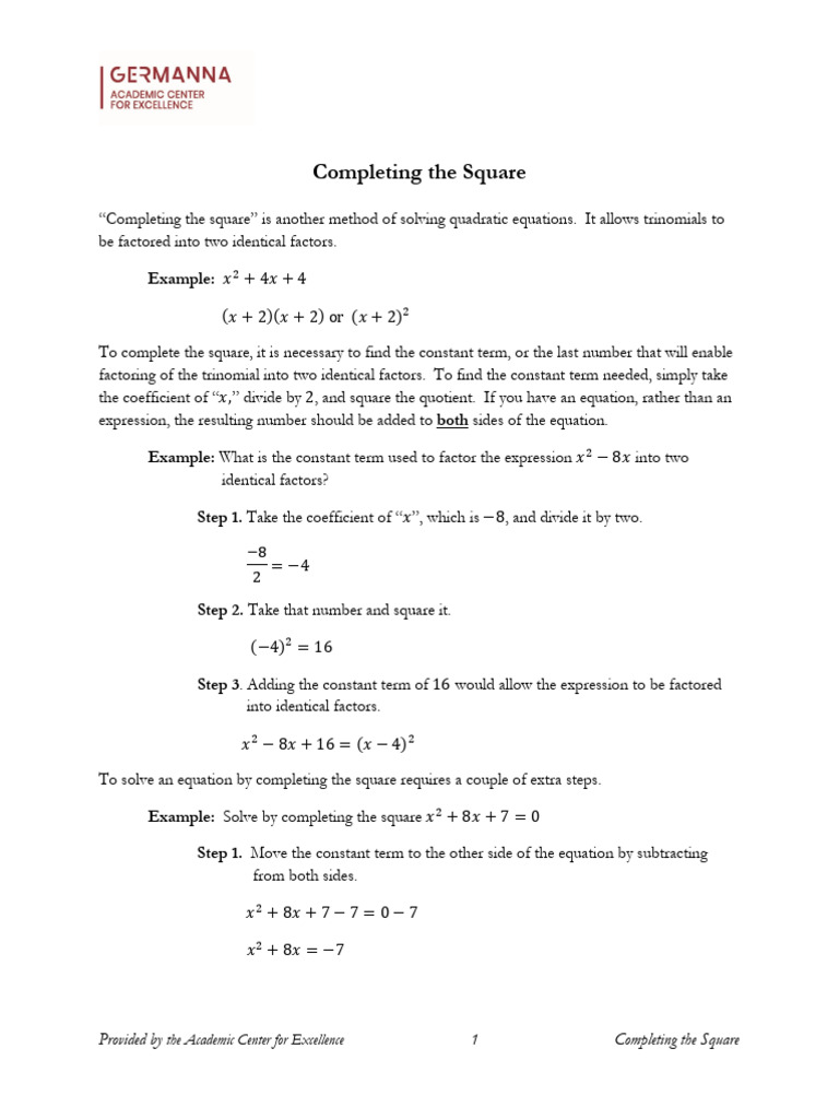 Completing The Square | PDF
