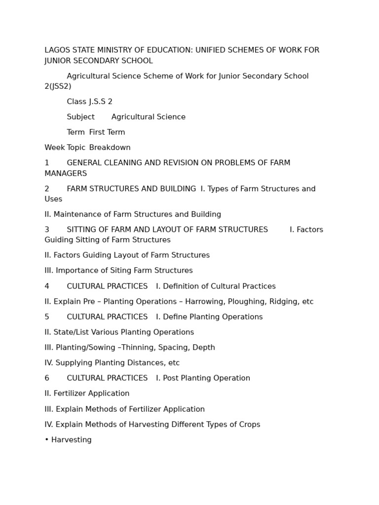 agriculture scheme of work | PDF
