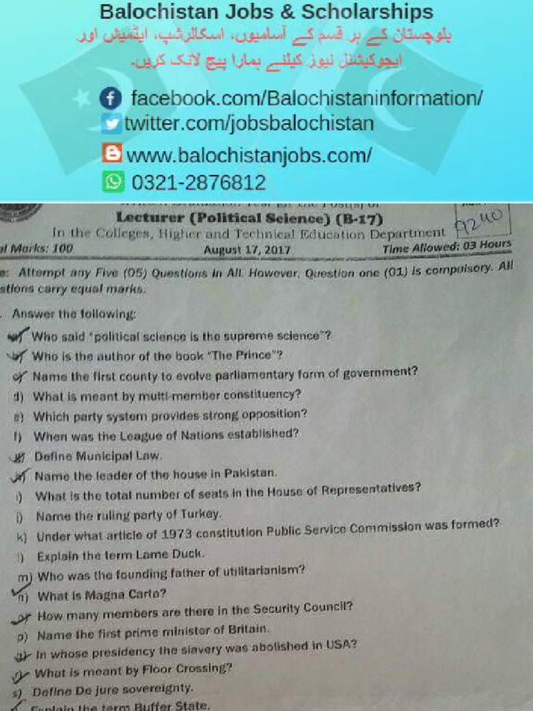 Political Science Bpsc Lecturerships Past Papers Pdf