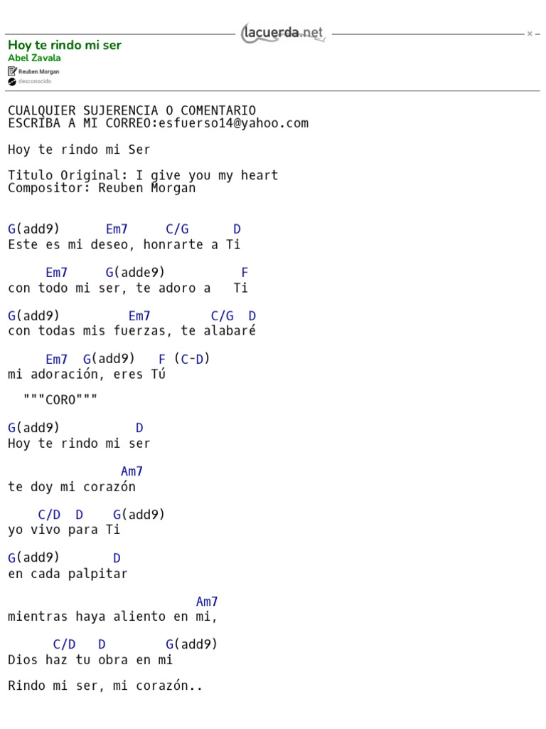 HOY TE RINDO MI SER, Abel Zavala - Acordes | PDF