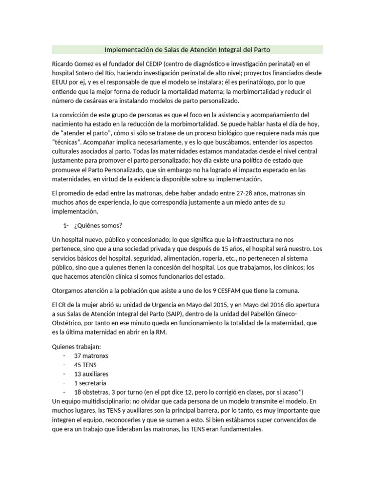 Implementación de Salas de Atención Integral Del Parto | PDF