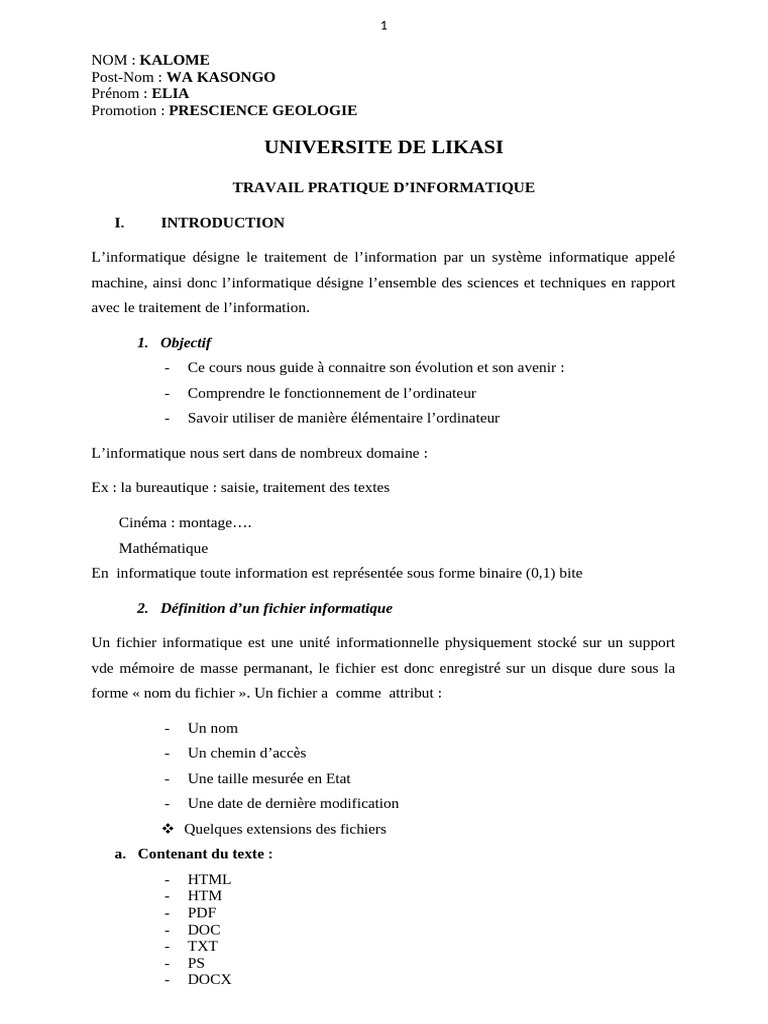 TP Informatique Kalombe Wa Kasongo | PDF