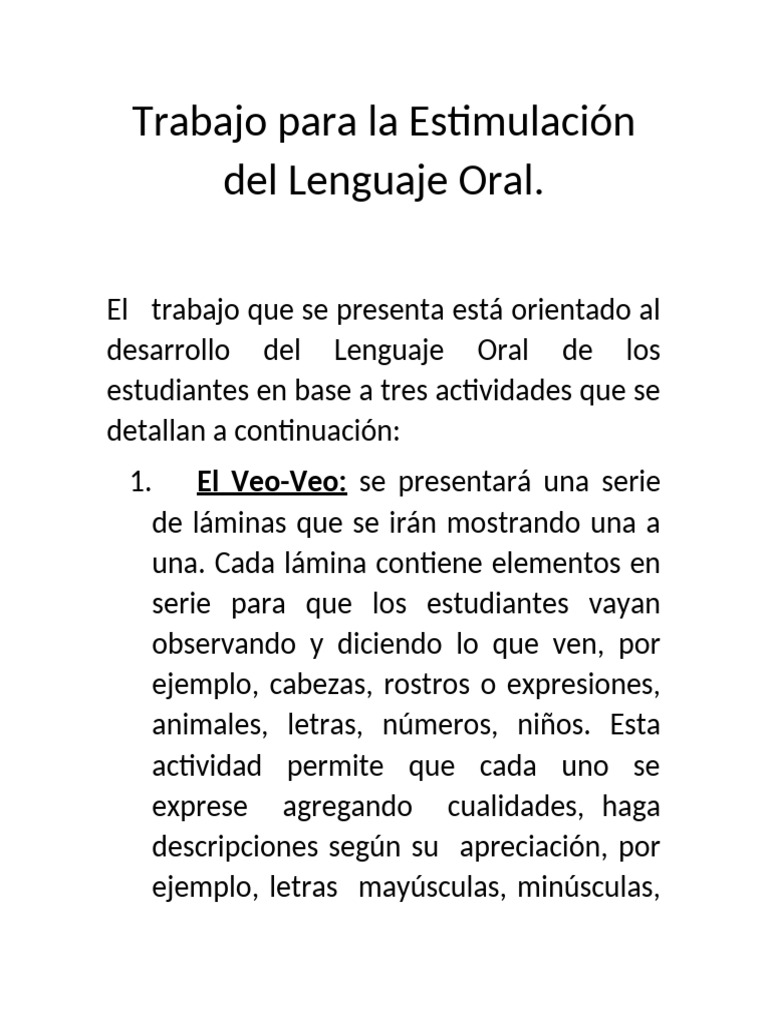 Actividades para Estimular el Lenguaje Oral | PDF | Artes del Lenguaje ...