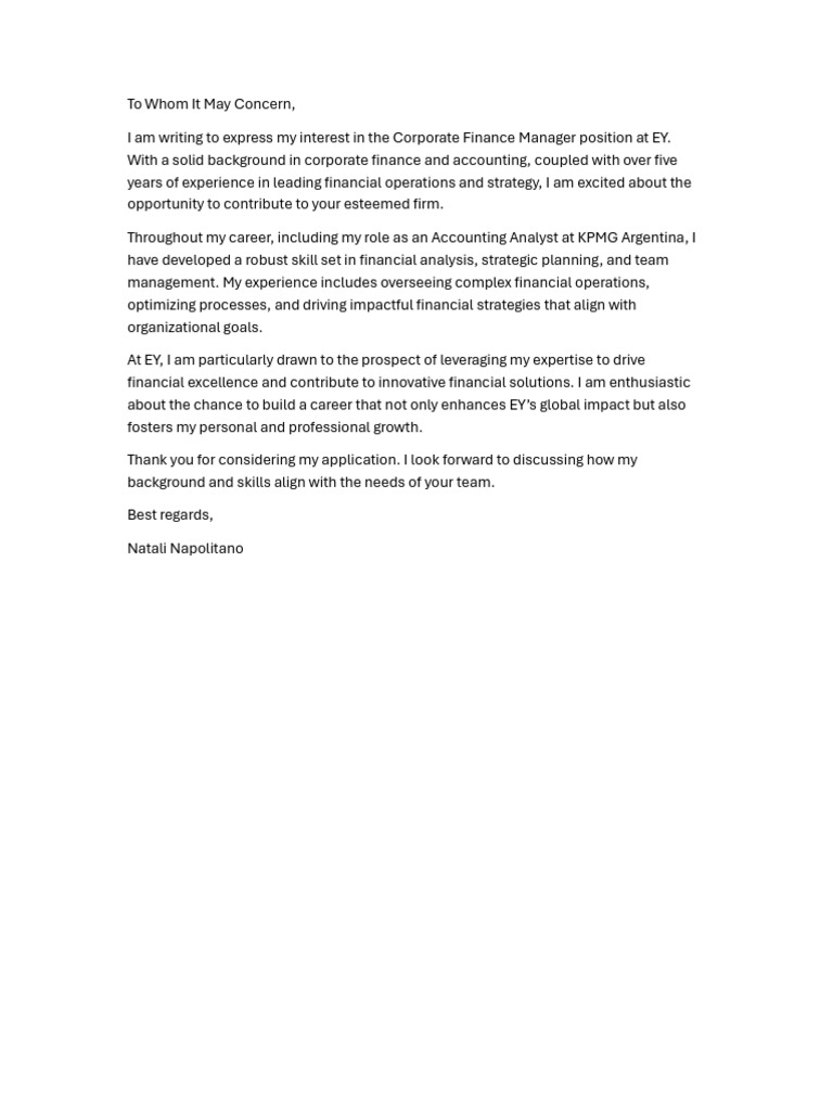 Cover Letter Ey | PDF