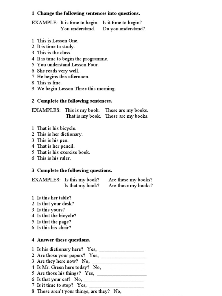 1 Change The Following Sentences Into Questions | PDF
