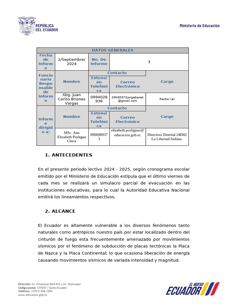 001 FORMATO INFORME SIM 2024 - IEs 30 Agosto 2024 | PDF