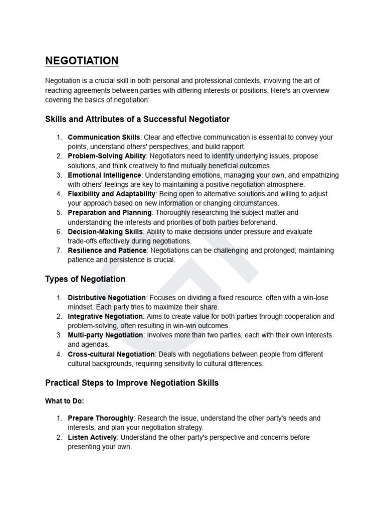 Overall Negotiation Notes | PDF | Negotiation | Career & Growth