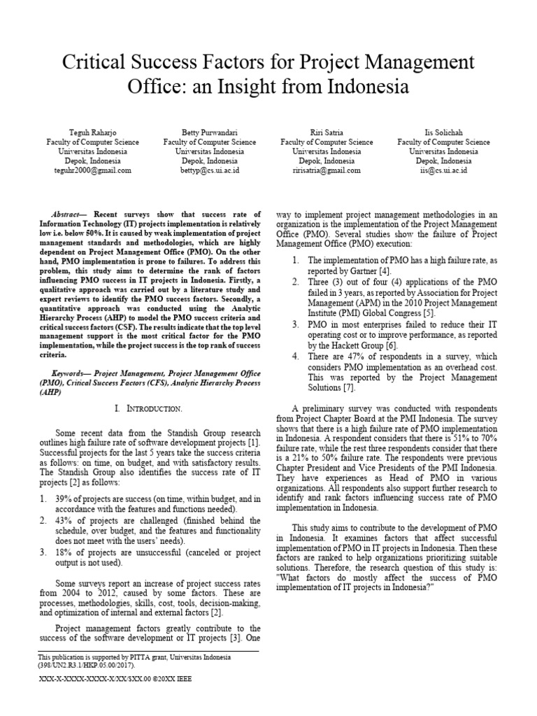 Critical Success Factors For Project Management Office - An Insight ...