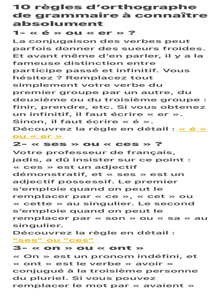 10 Règles D'orthographe de Grammaire À Connaître Absolument | PDF
