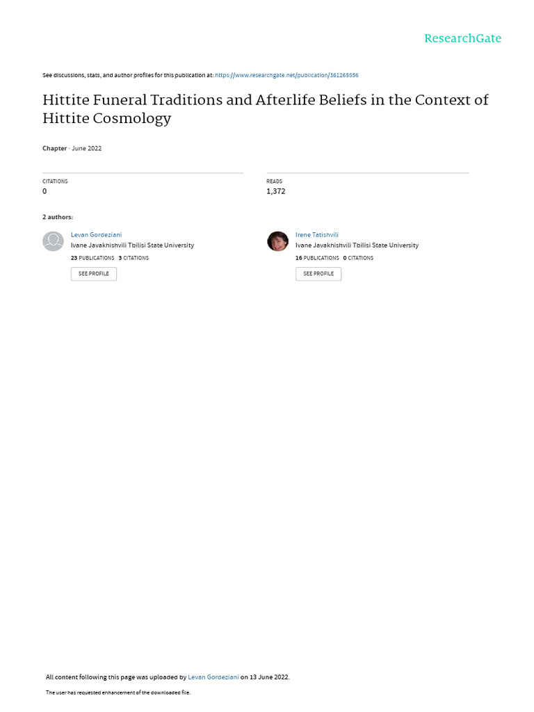 Hittite Funeral Traditions and Afterlife Beliefs | PDF