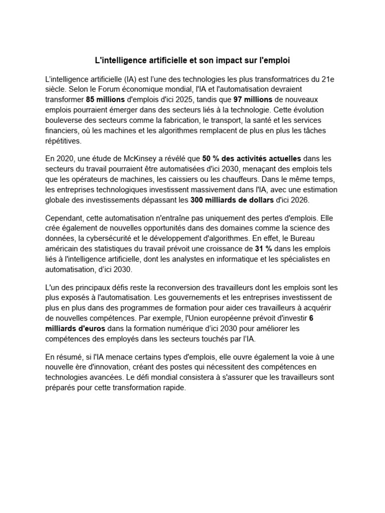 Impact de l'IA sur l'emploi en 2025 | PDF